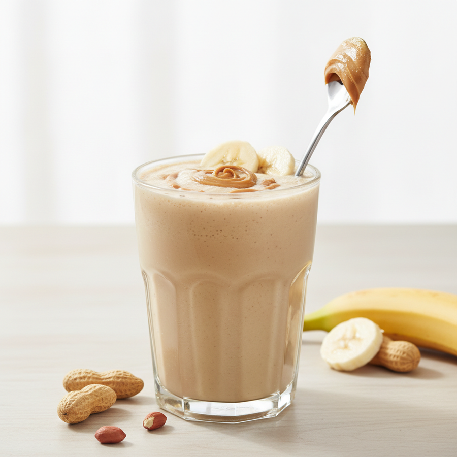 Licuado cremoso preparado con crema de cacahuate ALUSHEORG